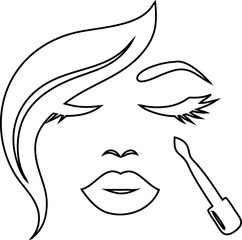 Minimal line art of female face showing lips, nose, eyebrow, hair, and eyelashes, ideal for beauty salons and fashion design.