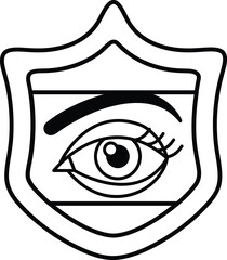 A black and white drawing of an eye with a black eyebrow