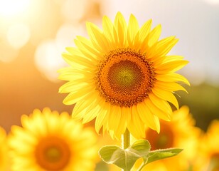 Obraz premium Sunlit sunflower field, vibrant blooms