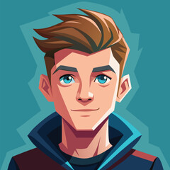 Young Male Vector Illustration, Stylized Graphic Portrait with Friendly Expression and Modern Flat Design