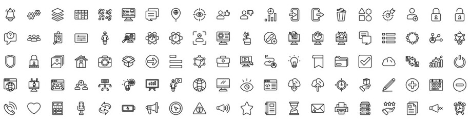 User interface icon collection set. Notification, setting, Gallery, Camera, Log in, Log out, Download, Upload, Network and Folder