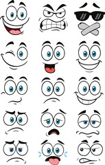 Fototapeta premium Cartoon Faces Expressions Set Collection for Animation