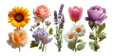 Beautiful Isolated Flowers on Transparent Background for Artistic Use