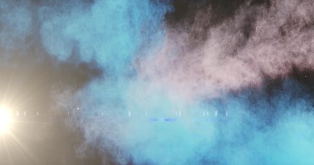 Animation of light spots and smoke trails on black background - Powered by Adobe