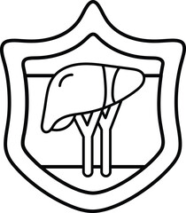 A black and white drawing of a liver with two blood vessels