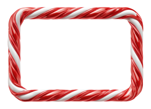 Classic red and white striped candy cane border frame isolated on transparent background