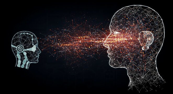Digital transmission of information between an artificial intelligence robot and a human head made of a plexus network