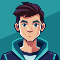 Young Male Vector Illustration, Stylized Graphic Portrait with Friendly Expression and Modern Flat Design