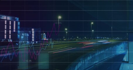 Animation of data processing over cityscape - Powered by Adobe