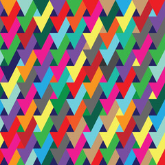 Raster illustration. Retro 70s colorful abstract geometric seamless repeat pattern. Optical illusion.