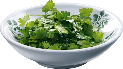 Vibrant Vector Illustration of a Gourmet Dish with Freshly Chopped Cilantro and Aromatic Herbs