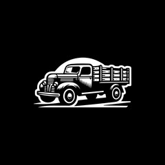 Vintage truck illustration on black background. Classic vehicle design.