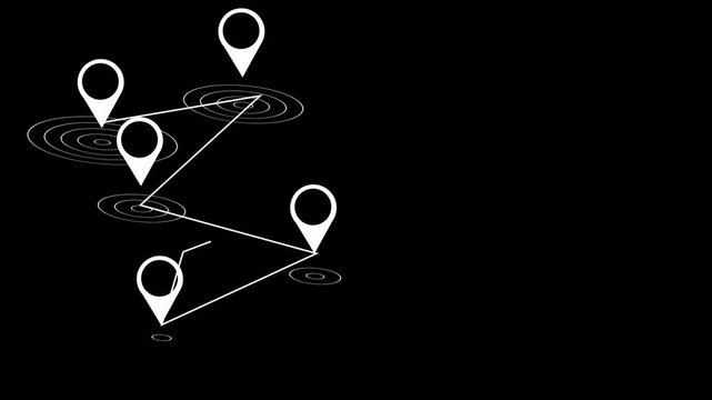 Glowing neon line location icon animated on a black background.