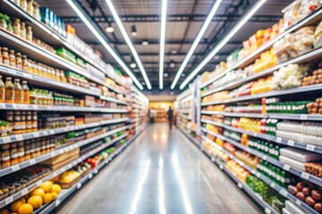shopping cart in supermarket. abstract blurred in supermarket and commodity product