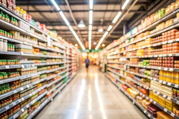 shopping cart in supermarket. abstract blurred in supermarket and commodity product