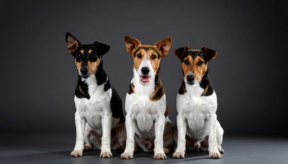 Three dogs sitting side-by-side