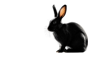 Fototapeta premium Striking black rabbit with luminous ears and delicate whiskers gazes intently
