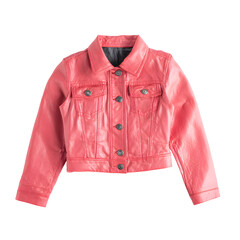 Stylish coral pink denim jacket for girls fashion apparel isolated on black