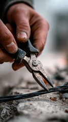 Man connecting electrical wires with precision indoors.