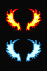 3.epsstyle Flat design Wings and flame blue fire and red fire flame