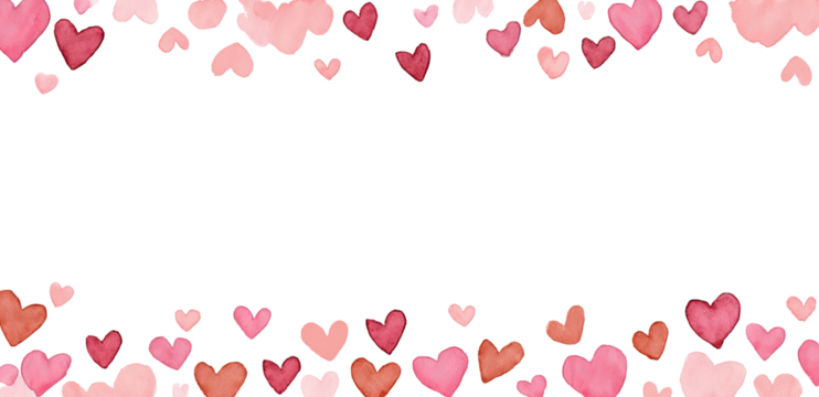 Pink and red hearts frame a black background