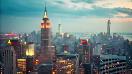 Naklejka premium New York City Skyline with Empire State Building at Dusk Bokeh urban