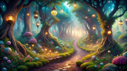 An abstract, colorful Christmas tree with golden ornaments and glowing lights celebrates the winter holiday season