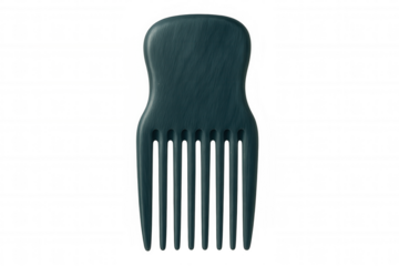 Studio shot of a dark green wooden hair pick comb isolated on a transparent background, ideal for hair care and styling