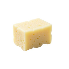 Close-up image of a pale yellow cheese wedge, exhibiting a textured surface with small holes.