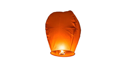 Glowing Orange Sky Lantern Against  isolated transparent background Traditional Sky Lantern 