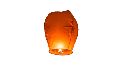 Glowing Orange Sky Lantern Against  isolated transparent background Traditional Sky Lantern 