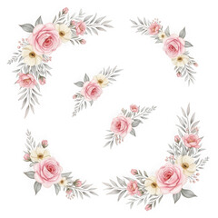 Beautiful pastel floral accents with delicate leaves for decorative designs transparent background