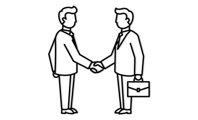 商談成功を示す握手の線画イラスト