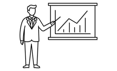 売上推移を指し示すプレゼンテーション場面