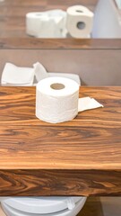 Toilet paper roll on wooden surface