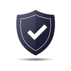 A dark blue shield with a white checkmark inside, symbolizing security and protection.
