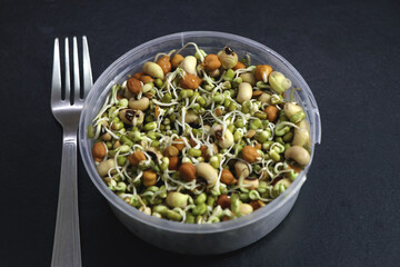  sprouts of germinated seeds, grains, or legumes such as mung beans and chickpeas.