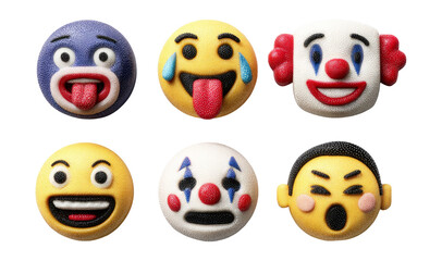 Obraz premium Colorful and Playful Emoji Faces with Diverse Expressions on White Background