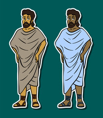 Ancient Greek philosopher in toga robe sticker illustration