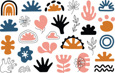 Vibrant Abstract Sun Plant and Heart Elements for Design Projects