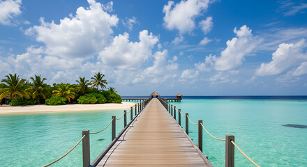 Obraz premium Exotic Island Getaway Azure Waters and Tranquil Pier Leading to Paradise