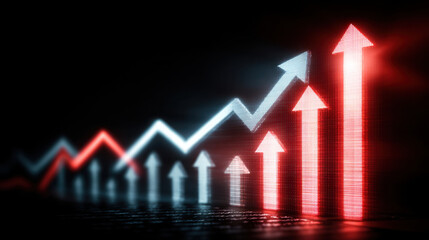Increasing trends data visualization are represented by arrows pointing upward, symbolizing growth and success business or finance. contrasting colors enhance visual impact, creating dynamic
