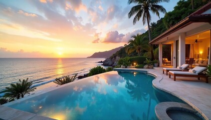 Luxury villa holiday home with private pool and stunning ocean views Enjoy breathtaking sunsets and ultimate relaxation in this idyllic escape , balcony, interior, luxury villa