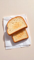 Two slices of toasted bread on paper