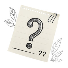 Note paper with question mark on transparent or white background png stationery close-up png query symbol png question mark on note png white backdrop png paper and question image png