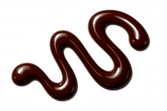 Smooth, glossy, wavy stroke of melted dark chocolate isolated on transparent background, ideal for food and dessert designs