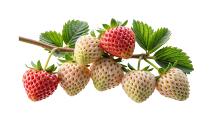 Pineberries and Strawberries on a Branch Isolated Against White Background