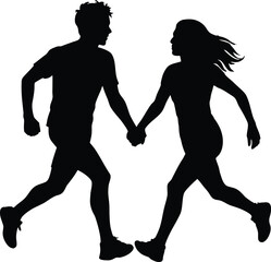 Obraz premium Silhouette of a Couple Holding Hands While Jogging