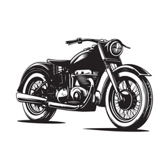Obraz premium Vintage motorcycle silhouette vector illustration, classic bike design, retro motorbike, old-fashioned motorcycle, transport, vehicle, freedom, adventure, travel icon.