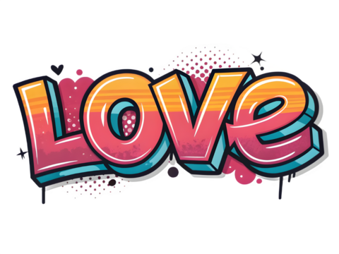 Vibrant graffiti style word love with colorful 3d effect